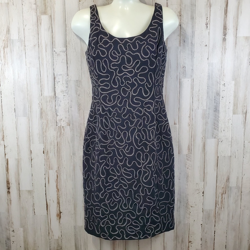 Gillian Womens Dress 4 Black White Bodycon Scoop Back Rope Embroidered W16
